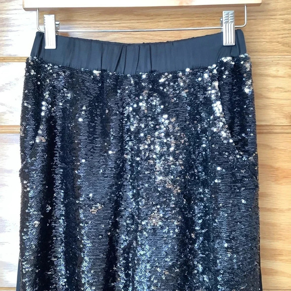 TOPSHOP Black Sequin Tuxedo Stripe Relaxed Trousers Size 4 - Picture 4 of 14